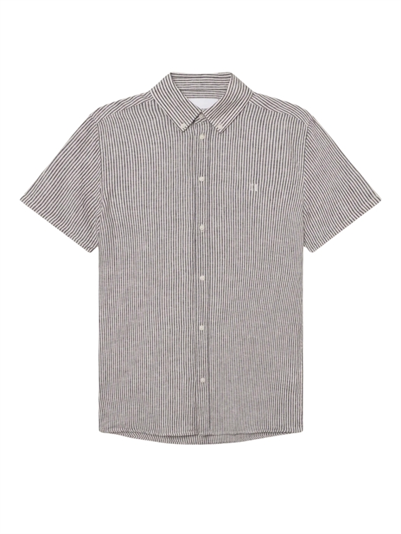 Les Deux Konrad Stripe Linen SS Shirt - Black
