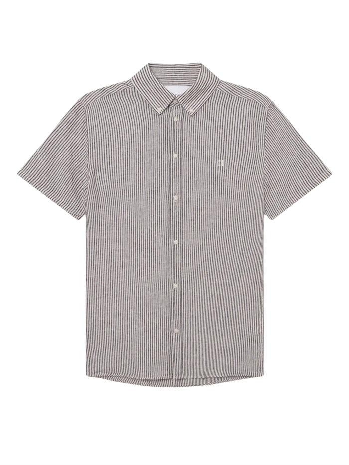 Les Deux Konrad Stripe Linen SS Shirt - Black