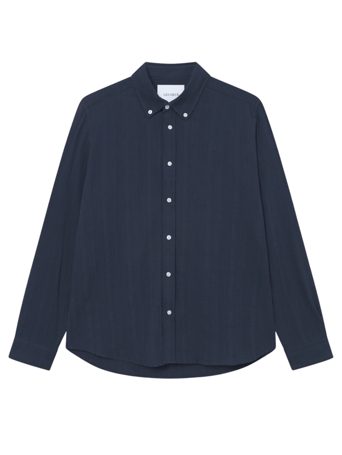 Les Deux Konrad Stripe Structure Shirt - Dark Navy