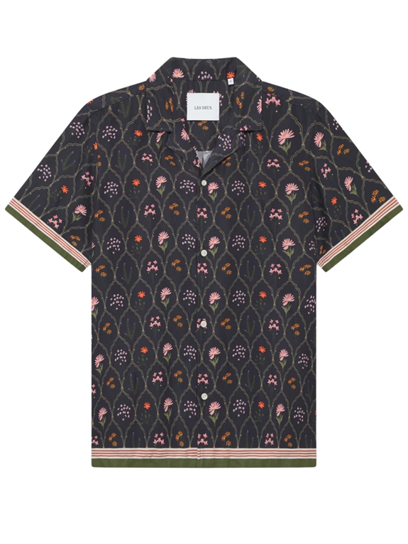 Les Deux Lukas AOP Wild Flowers SS Shirt - Dark Navy