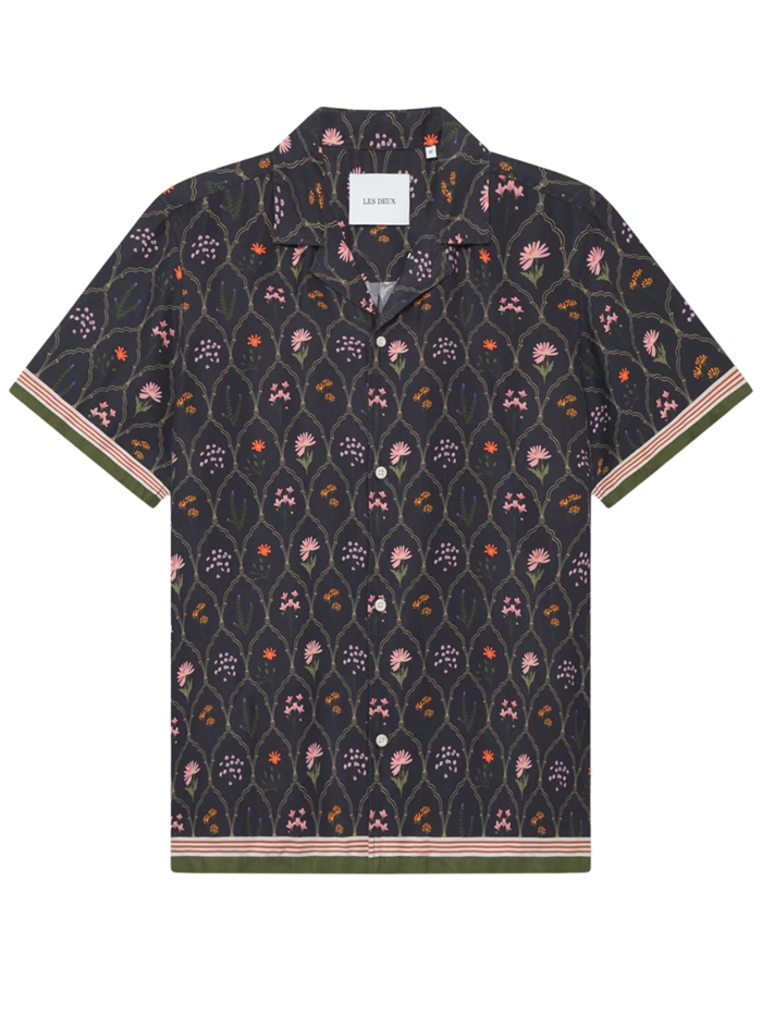 Les Deux Lukas AOP Wild Flowers SS Shirt - Dark Navy