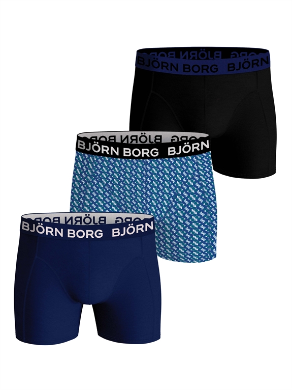 BJÖRN BORG Cotton Stretch Boxer 3-Pack - Blue/Print/Black