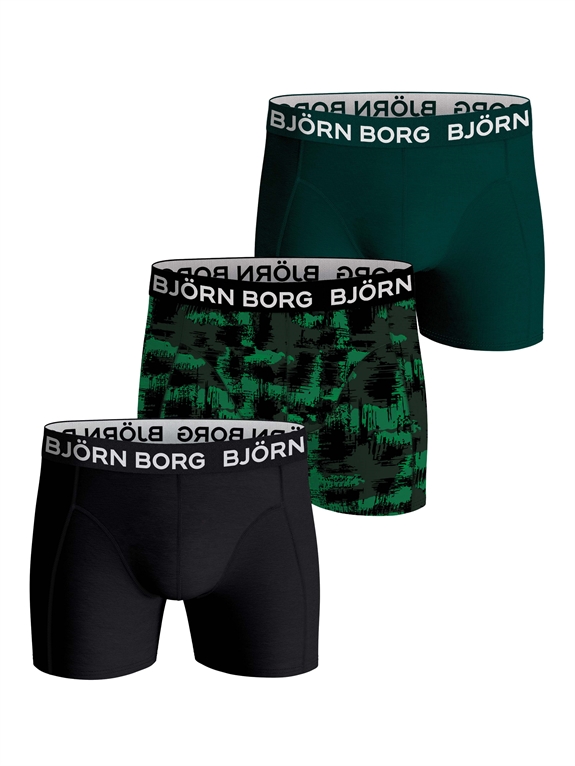 BJÖRN BORG Cotton Stretch Boxer 3-Pack - Black/Print/Green