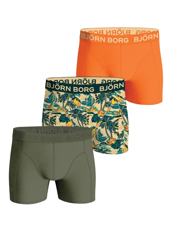 BJÖRN BORG Cotton Stretch Boxer 3-Pack - Grøn/Print/Orange