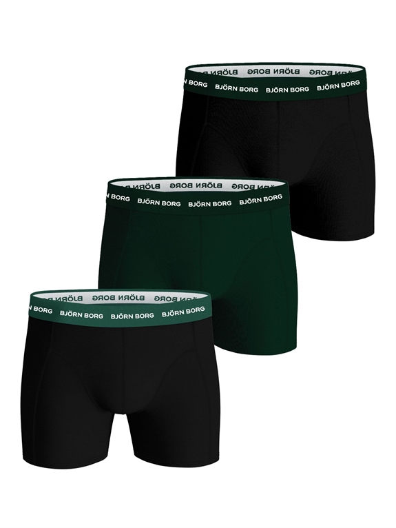 BJÖRN BORG Cotton Stretch Boxer 3-Pack - Black/Green MP002