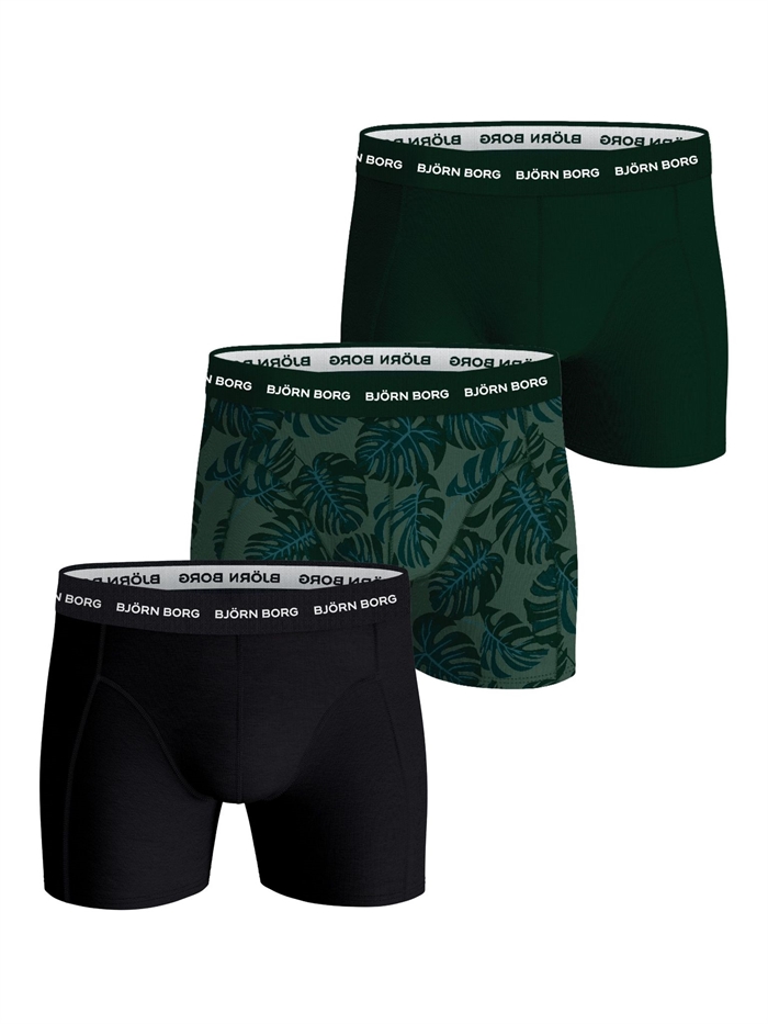 BJÖRN BORG Cotton Stretch Boxer 3-Pack - Black/Multi/Green