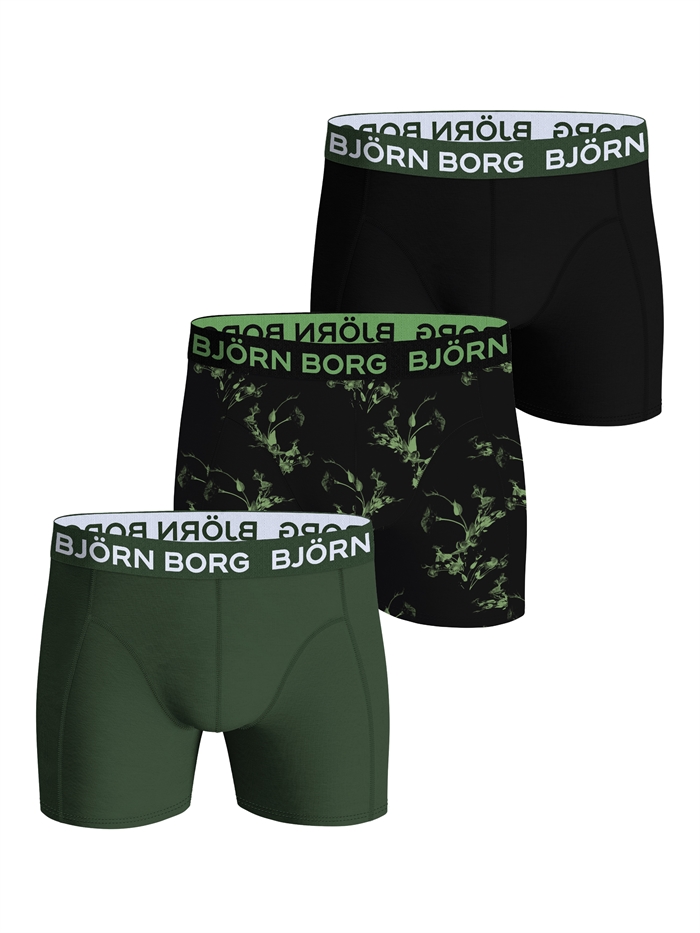 BJÖRN BORG Cotton Stretch Boxer 3-Pack - Green/Multi/Black