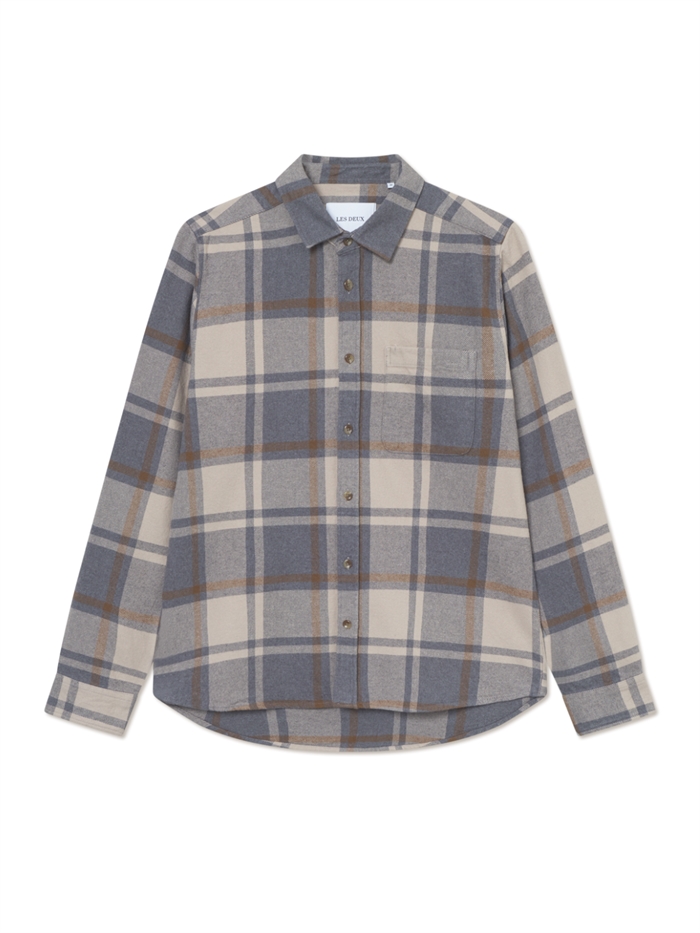 Les Deux Jeremy Check Flannel Shirt - Grey Melange 