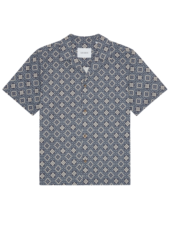 Les Deux Lukas Arabesque AOP SS Shirt - Blue Fog