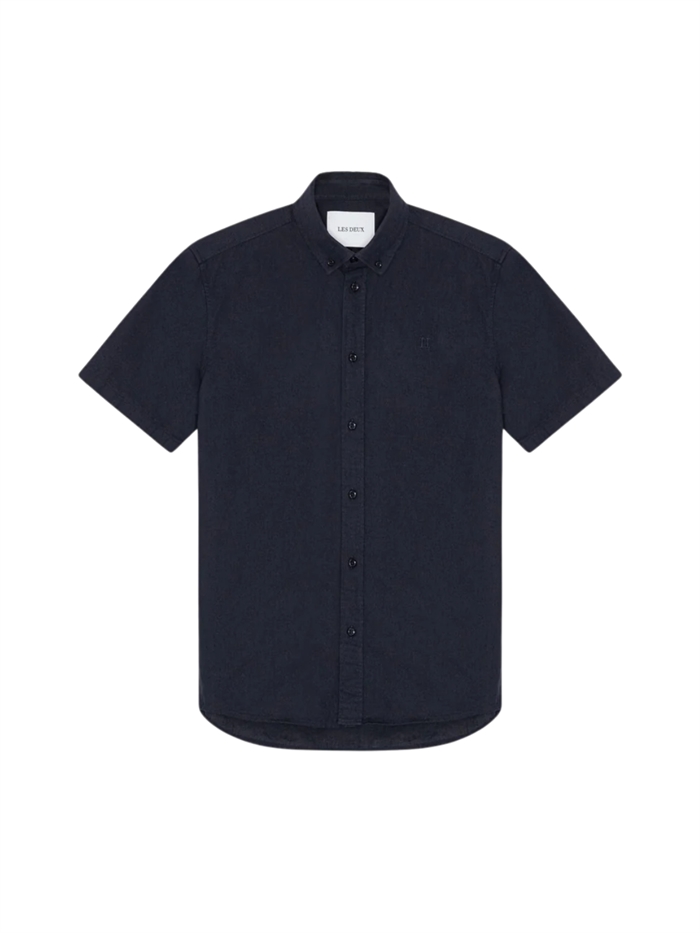 Les Deux Konrad Cotton Linen LS Shirt - Dark Navy Blue