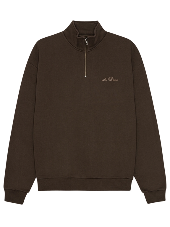 Les Deux Crew Half Zip Sweatshirt - Turkish Coffee Brown