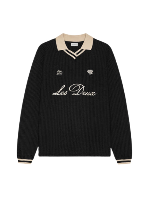Les Deux Waffle LS Football Jersey - Black