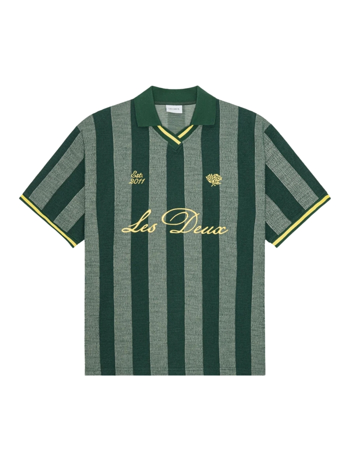 Les Deux Stripe Jacquard Football Jersey - Pine Green