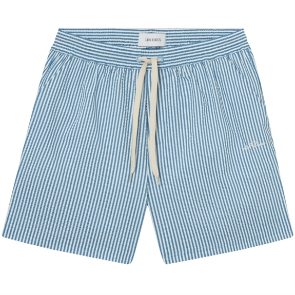 Les Deux Stan Stripe Seersucker Swim Shorts - Washed Denim Blue/Light Ivory