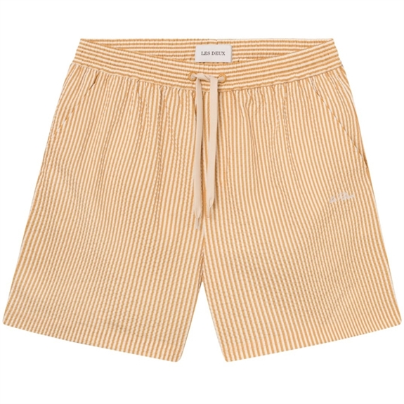 Les Deux Stan Stripe Seersucker Swim Shorts - Mustard Yellow/Light Ivory