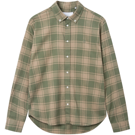 Les Deux Kristian Check Flannel Shirt - Olive Night/Lead Grey