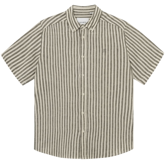 Les Deux Kris Linen SS Shirt - Olive Night/Ivory