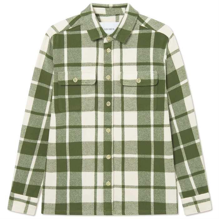 Les Deux Joseph Check Overshirt - Chive Green/Ivory