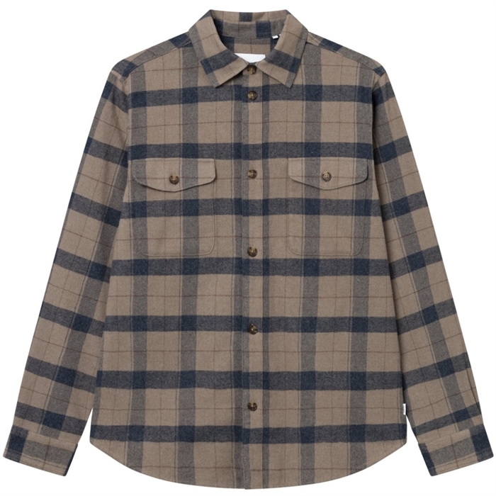 Les Deux Lennon Flannel Check Overshirt - Desert Taupe/Dark Navy