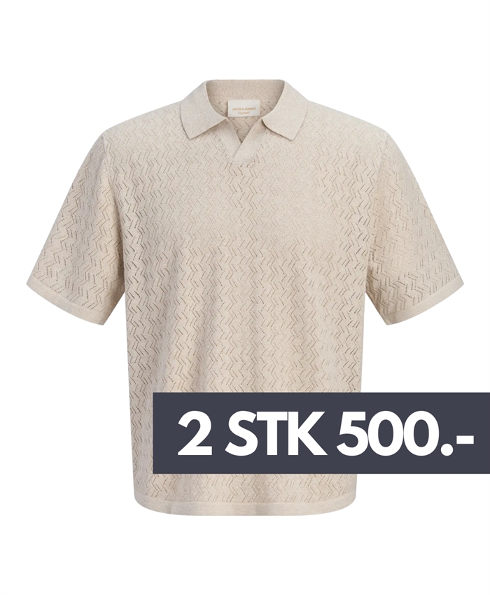 Jack & Jones Tyler knit s/s split neck poloshirt - Feather Gray