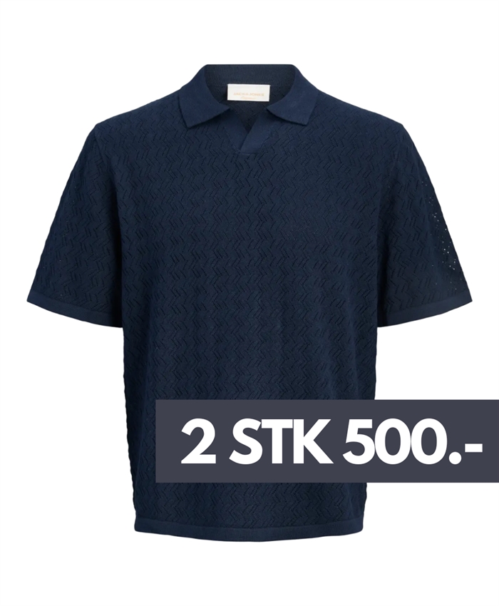 Jack & Jones Tyler knit s/s split neck poloshirt - Sky Captain