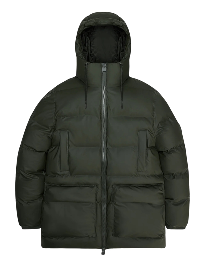 RAINS Alta Long Puffer Cargo Jacket W3T4 - Green