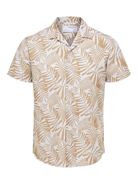 Selected Reg New Linen Shirt SS Cuba - White/Palm
