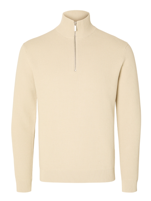 Selected Dane Ls Knit Structure Half Zip - Oatmeal