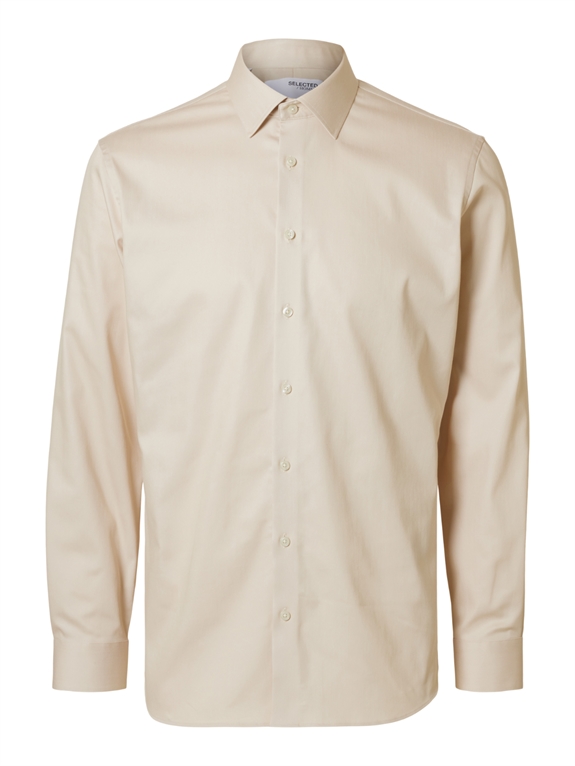 Selected Slim Performance Shirt LS - Oatmeal/White