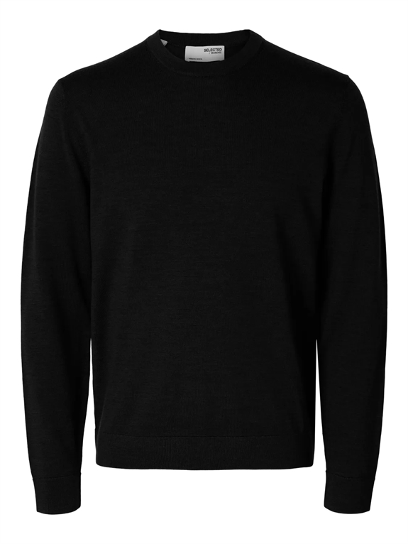 Selected Tray LS Knit Merino Crewneck - Black