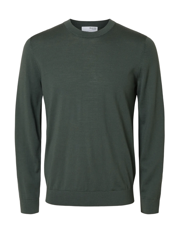 Selected Tray LS knit merino crewneck - Deep Forest