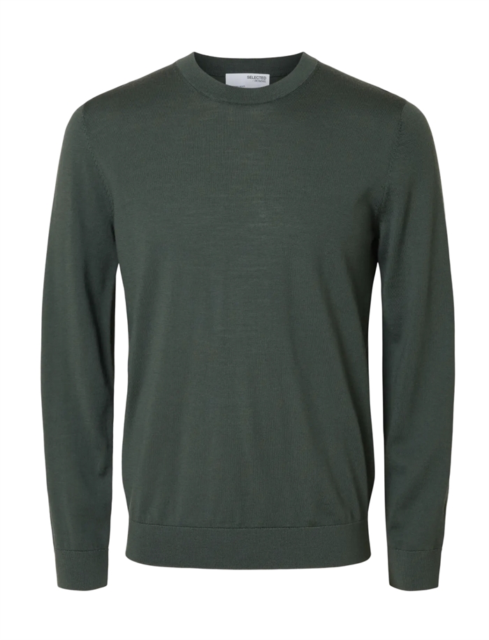 Selected Tray LS knit merino crewneck - Deep Forest