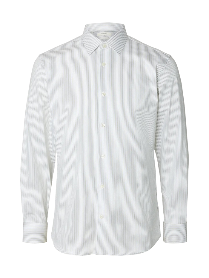 Selected Slim Filip Performance shirt LS - Bright White/Multi Green