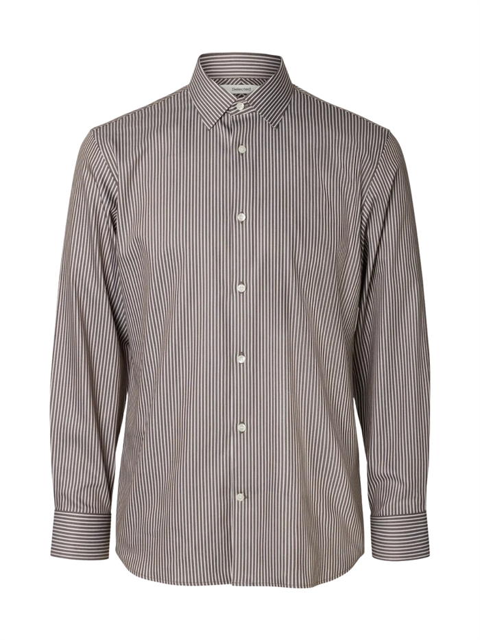 Selected Slim Filip Performance shirt LS - Turkish Coffee/White