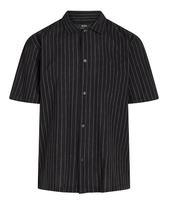 Mads Nørgaard Cotton Linen Mateo Shirt SS - Black/Vintage Khaki