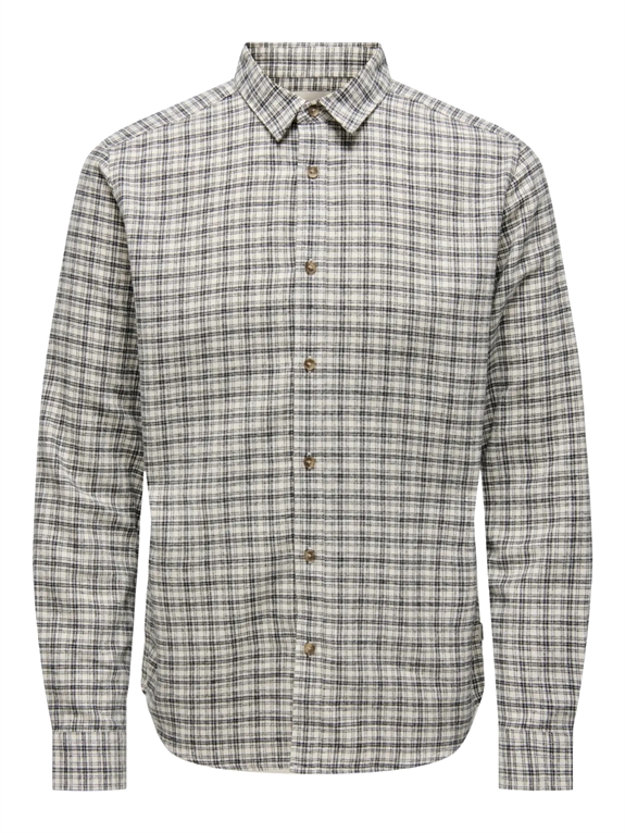 ONLY & SONS Gudmund LS Checked Shirt - Egret/Jet Black