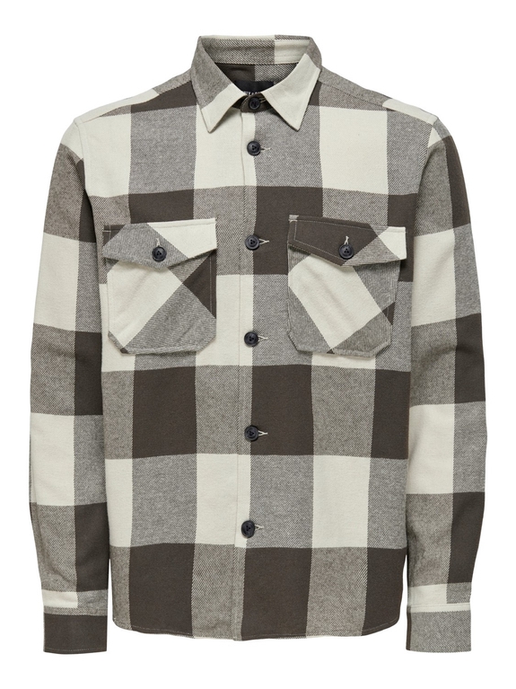 Only & Sons Milo LS Check Overshirt - Seal Brown