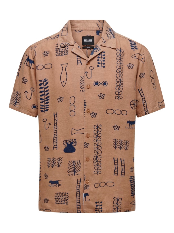 ONLY & SONS Alvin Reg SS Object AOP Resort Shirt - Dusty Coral