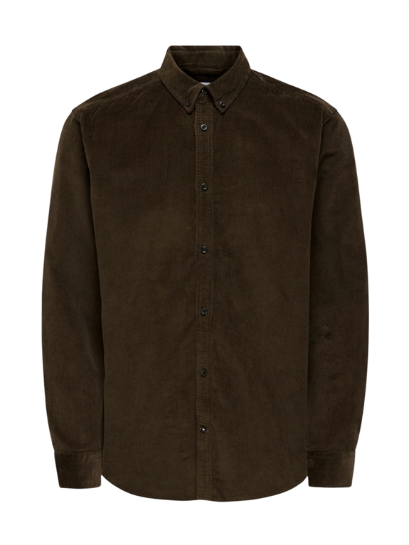 ONLY & SONS Michael 18W Reg Cord Stretch Ls Shirt - Demitasse