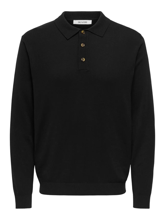 ONLY & SONS Loui Reg 12 LS Mel Polo Knit - Black