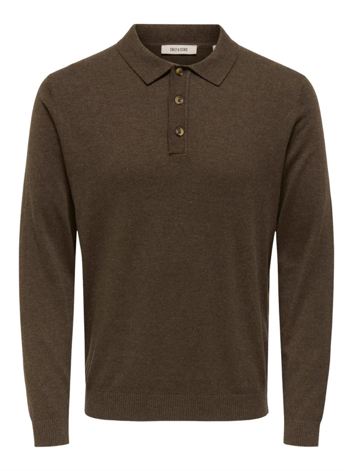 ONLY & SONS Loui Reg 12 LS Mel Polo Knit - Coffee Brown/Melange