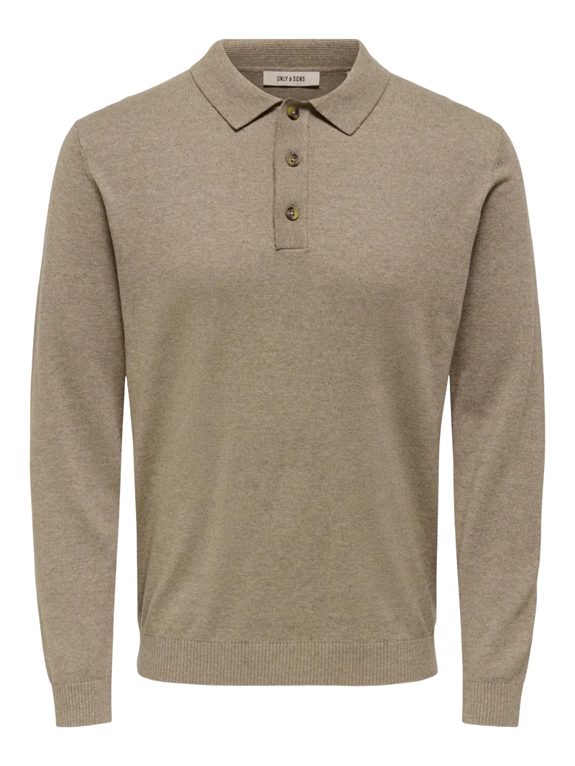 ONLY & SONS Loui Reg 12 LS Mel Polo Knit - Desert Taupe/Melange