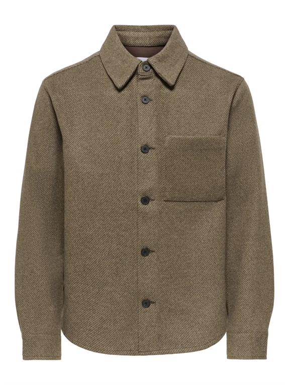 ONLY & SONS Micah Twill Overshirt FRML - Chocolate Brown/Melange