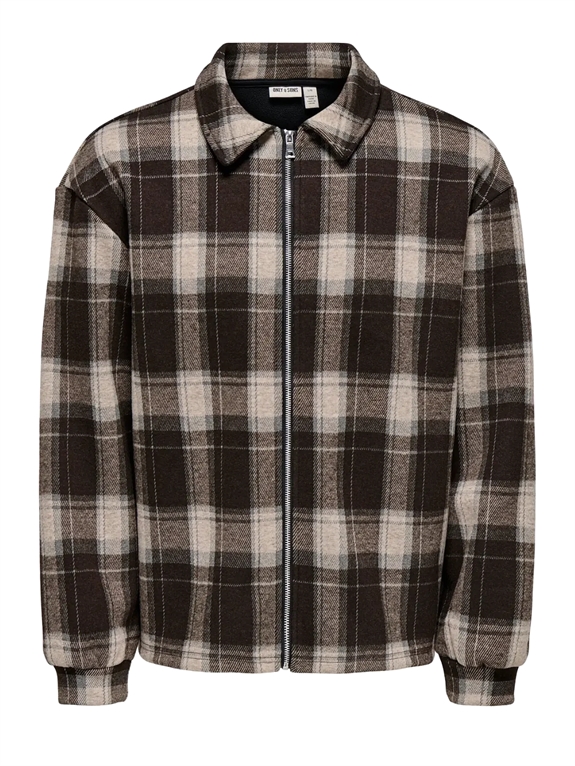 ONLY & SONS Hendon Loose LS Zip Overshirt - Coffee Bean