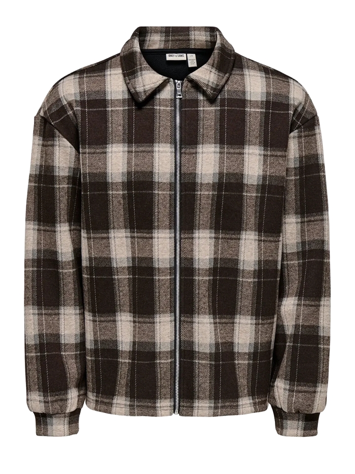 ONLY & SONS Hendon Loose LS Zip Overshirt - Coffee Bean