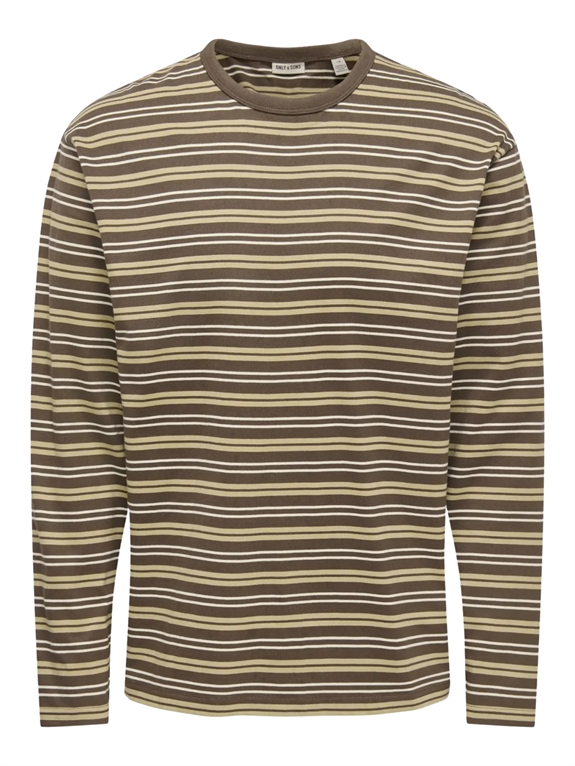 ONLY & SONS George RLX LS Stripe Tee - Demitasse/Safari 