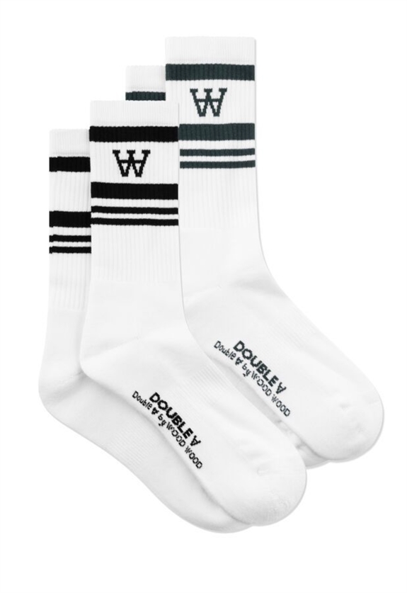 Wood Wood by Double A Ryder 2-pack sock - White/Black White/Green