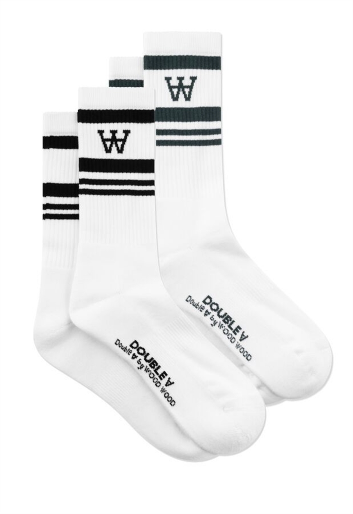 Wood Wood by Double A Ryder 2-pack sock - White/Black White/Green