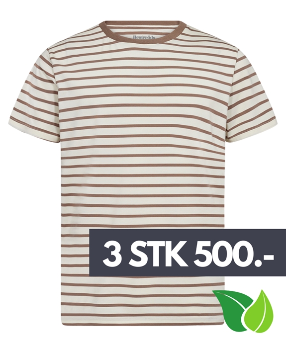 Resteröds Bambus r-neck t-shirt - Light Brown Stripe