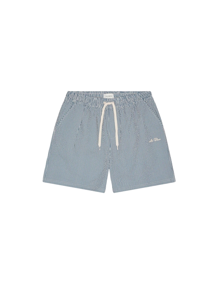 Les Deux Stripe Seersucker swimshorts - Dark Denim Blue